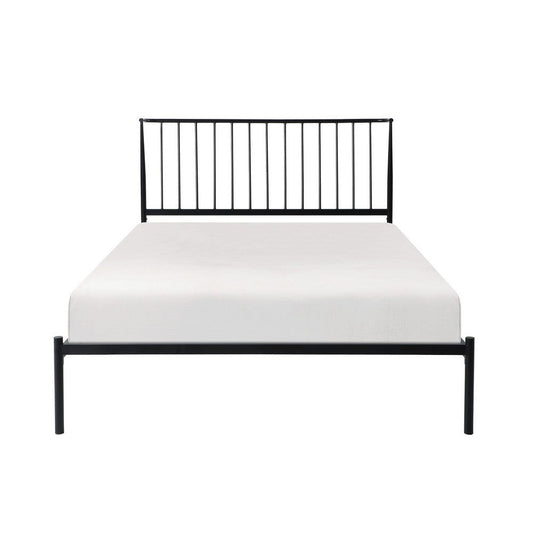 Angie Full Platform Metal Bed, Subtly Angled Slats on Headboard, Black By Casagear Home