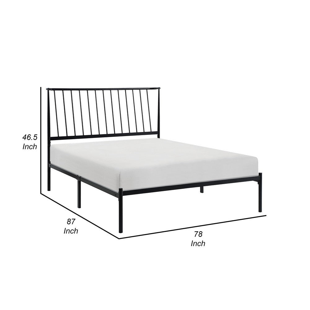 Angie King Size Platform Metal Bed Subtly Angled Slats on Headboard Black By Casagear Home BM316841