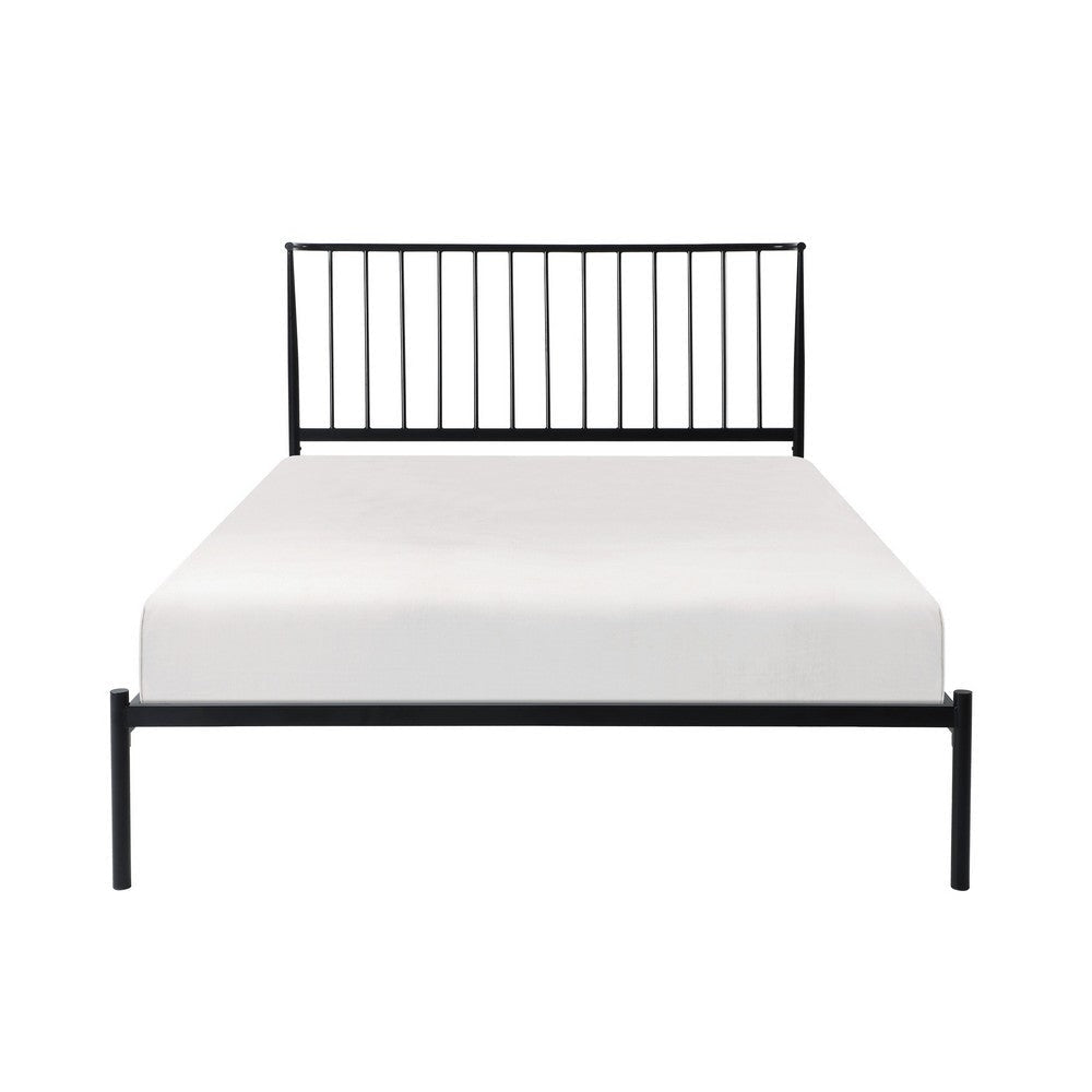 Angie Twin Size Platform Metal Bed Subtly Angled Slats on Headboard Black By Casagear Home BM316842