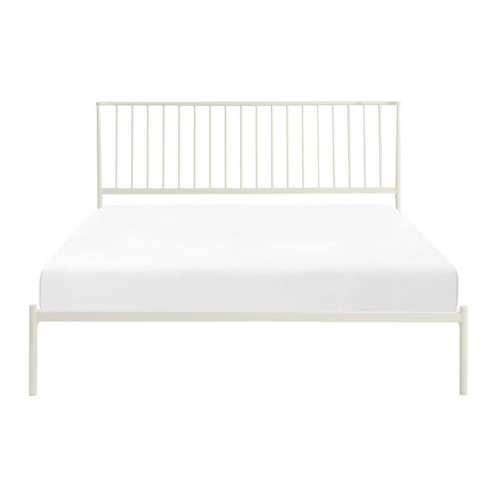 Angie King Size Platform Metal Bed Subtly Angled Slats on Headboard White By Casagear Home BM316844