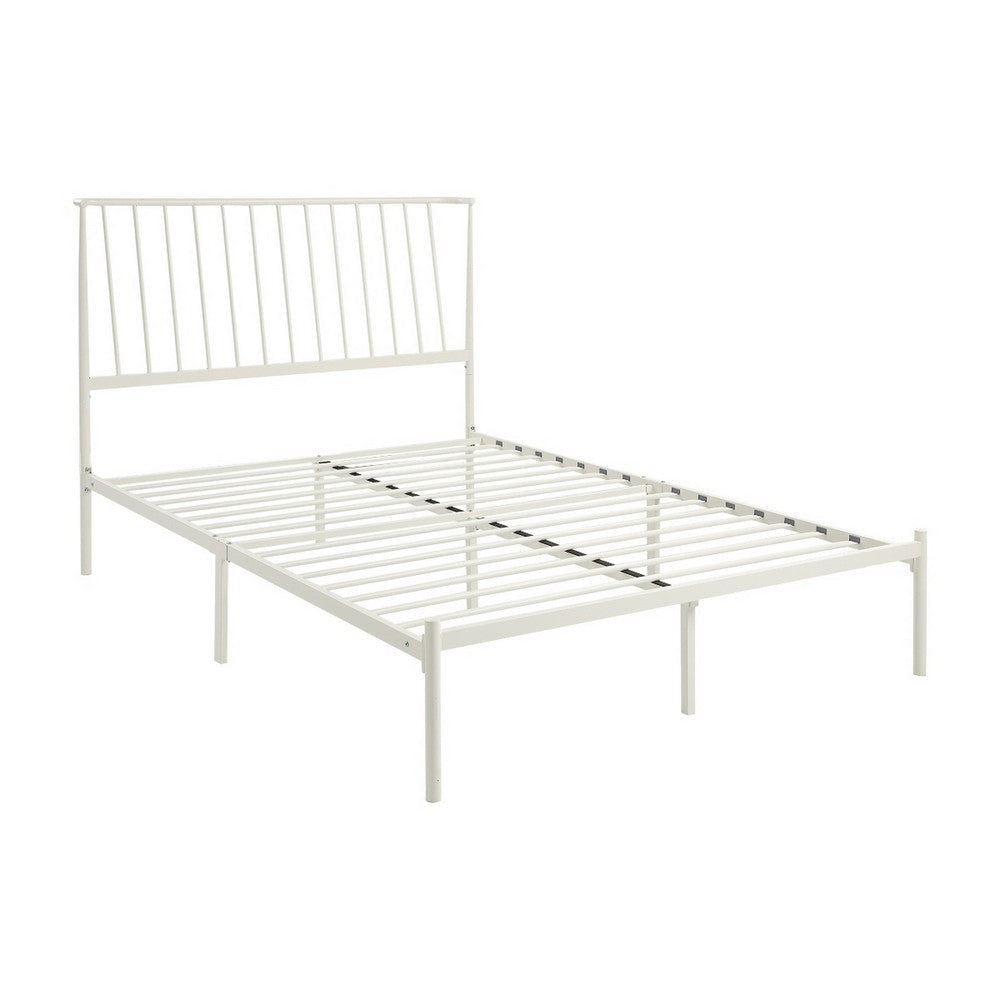 Angie King Size Platform Metal Bed Subtly Angled Slats on Headboard White By Casagear Home BM316844