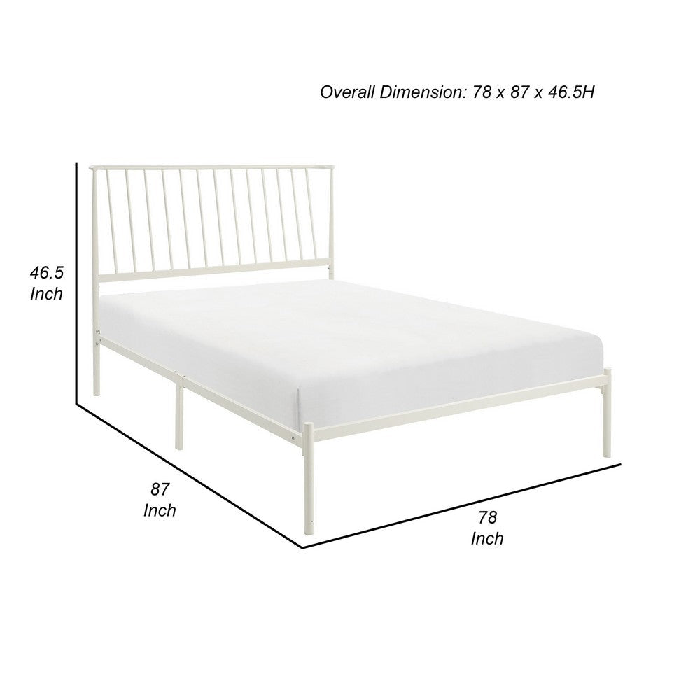 Angie King Size Platform Metal Bed Subtly Angled Slats on Headboard White By Casagear Home BM316844