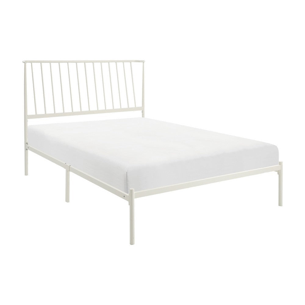 Angie King Size Platform Metal Bed, Subtly Angled Slats on Headboard, White By Casagear Home