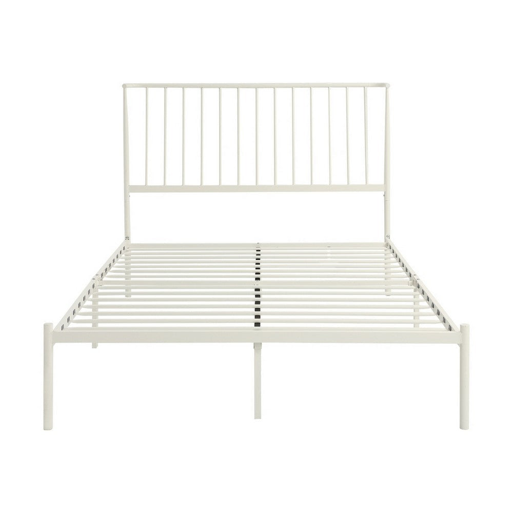 Angie Twin Size Platform Metal Bed Subtly Angled Slats on Headboard White By Casagear Home BM316845