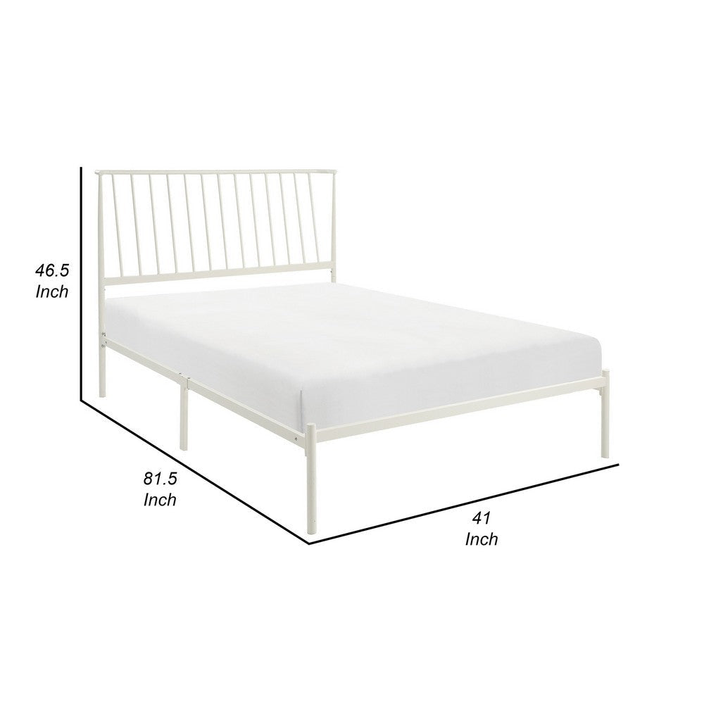 Angie Twin Size Platform Metal Bed Subtly Angled Slats on Headboard White By Casagear Home BM316845