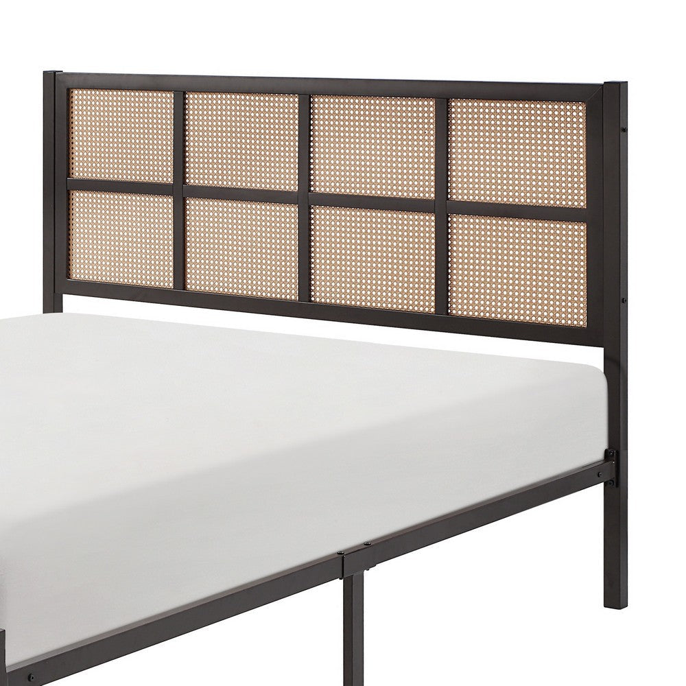 Annie King Platform Metal Bed Brown Faux Cane Panel Headboard Dark Bronze By Casagear Home BM316847