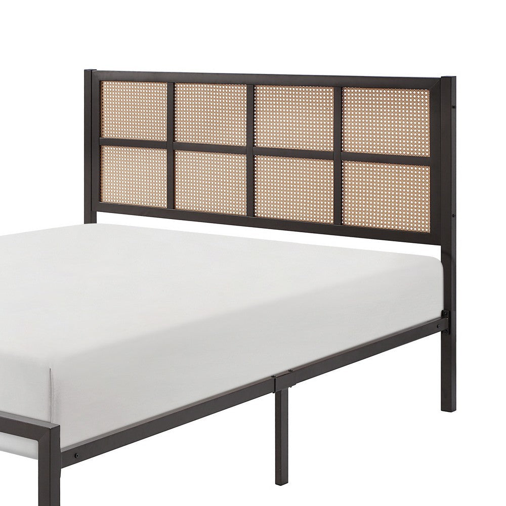 Annie Twin Platform Metal Bed Brown Faux Cane Panel Headboard Dark Bronze By Casagear Home BM316848