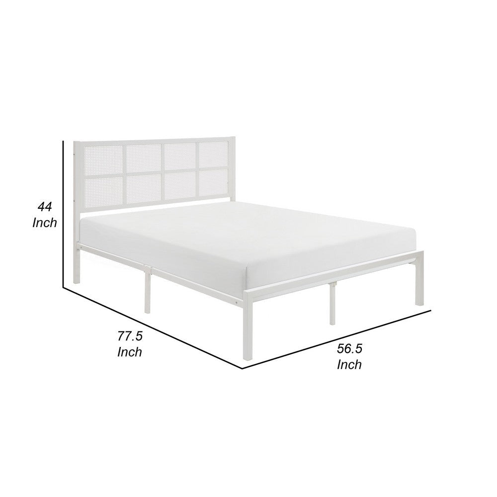 Annie Full Platform Metal Bed White Faux Cane Panel Headboard Low Profile By Casagear Home BM316849