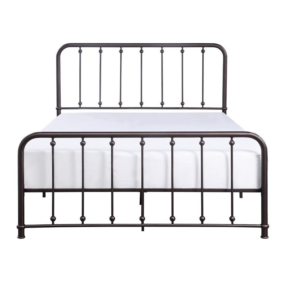 Ken King Size Metal Bed Ball Accents on Vertical Slats Antique Bronze By Casagear Home BM316852