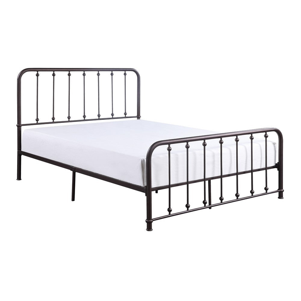 Ken King Size Metal Bed Ball Accents on Vertical Slats Antique Bronze By Casagear Home BM316852