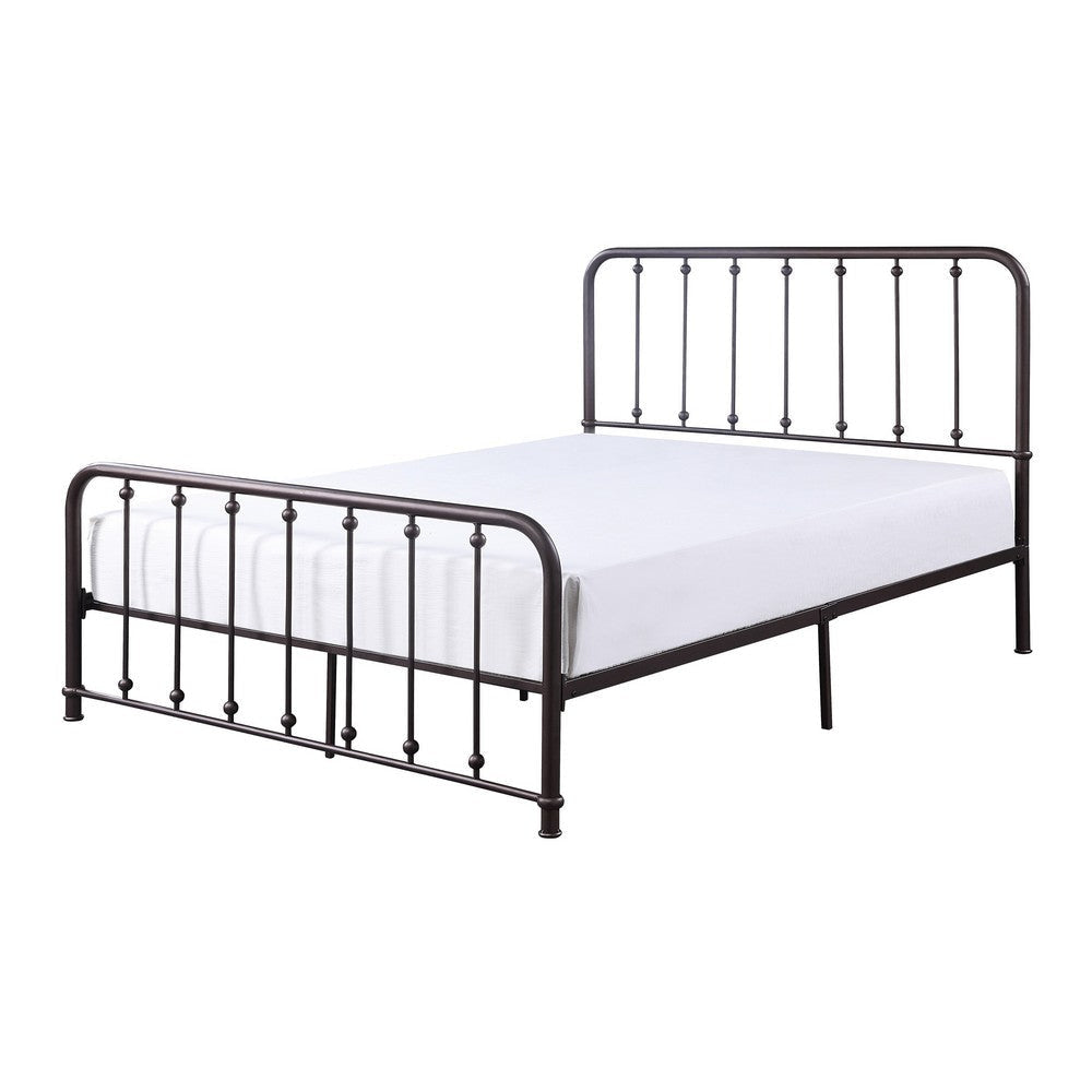 Ken King Size Metal Bed Ball Accents on Vertical Slats Antique Bronze By Casagear Home BM316852