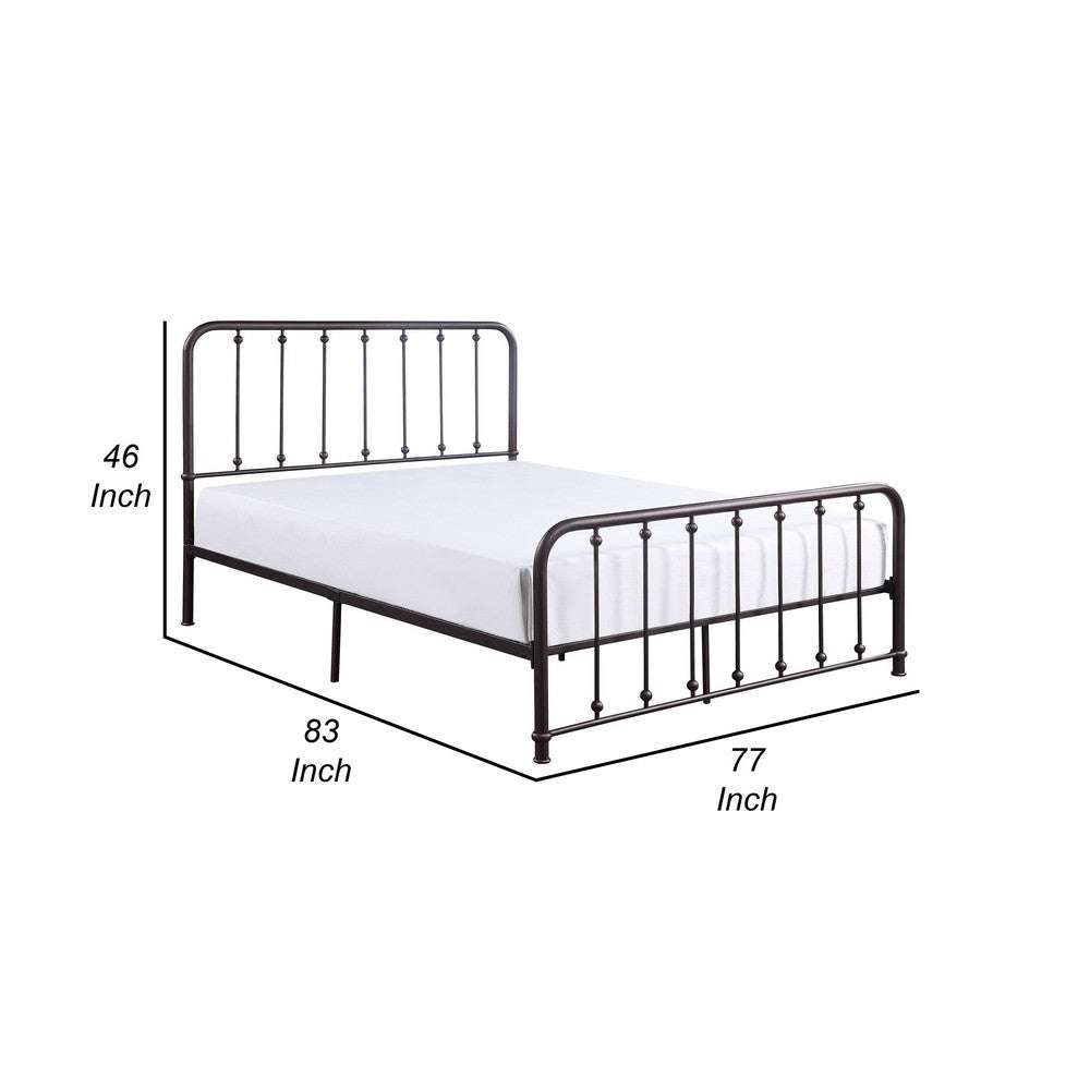 Ken King Size Metal Bed Ball Accents on Vertical Slats Antique Bronze By Casagear Home BM316852