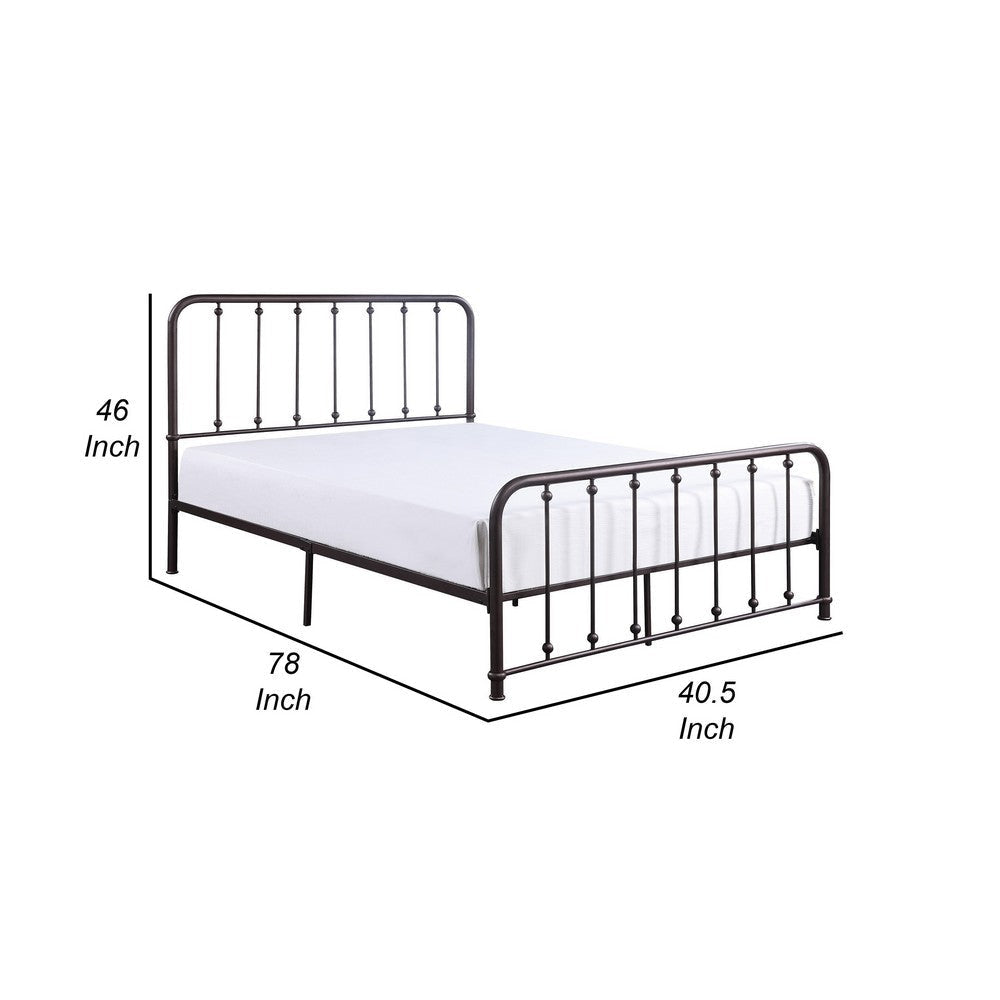 Ken Twin Size Metal Bed Ball Accents on Vertical Slats Antique Bronze By Casagear Home BM316853