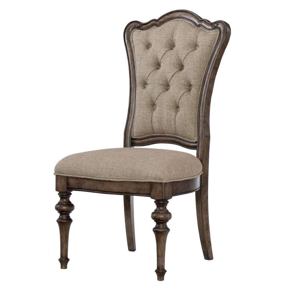 Deborah 25 Inch Set of 2 Side Dining Chairs Button Tufted Brown Polyester By Casagear Home BM316854