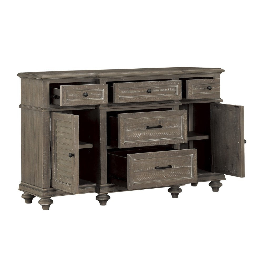 Berey 59 Inch Sideboard Buffet 5 Drawers 2 Cabinets Taupe Brown Wood By Casagear Home BM316856