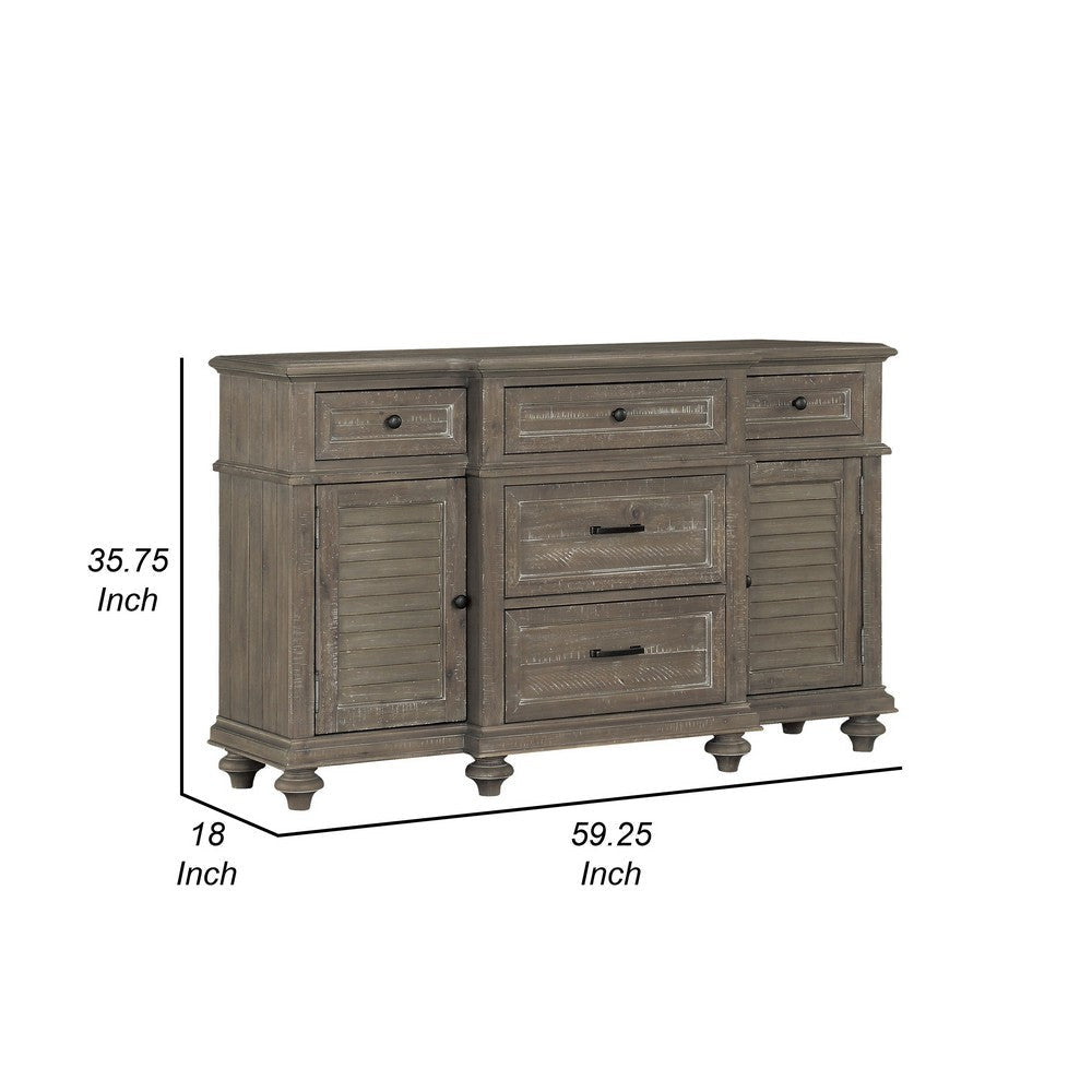 Berey 59 Inch Sideboard Buffet 5 Drawers 2 Cabinets Taupe Brown Wood By Casagear Home BM316856