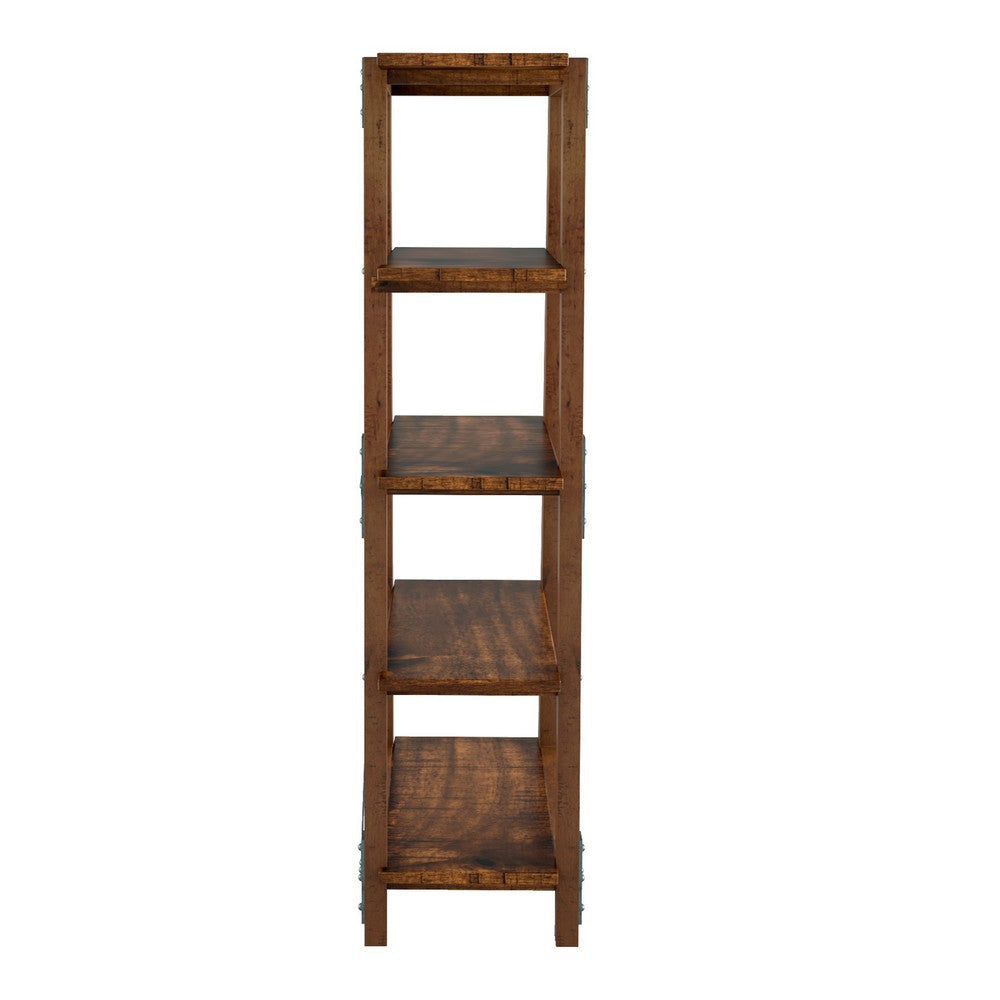 Fanny 72 Inch Bookshelf 4 Tiers Faux Rivet Details Brown Wood Frame By Casagear Home BM316857