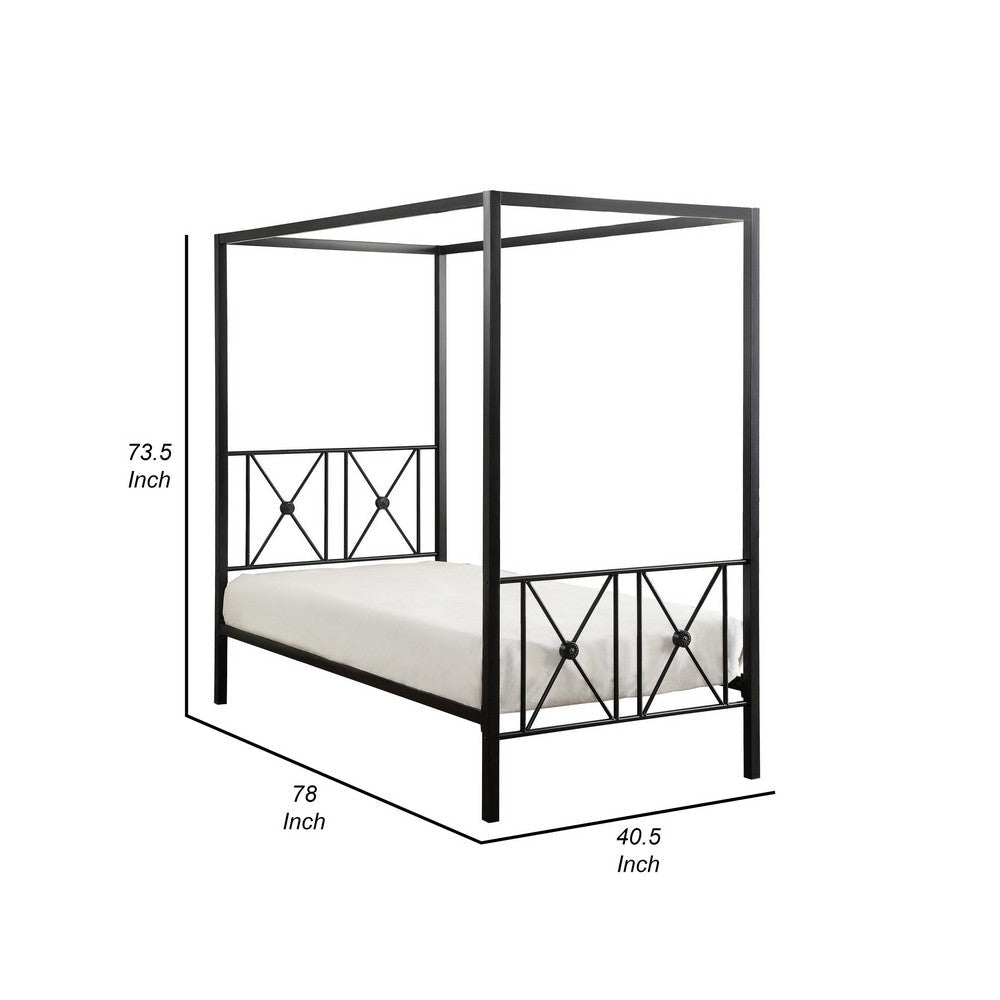 Lone Metal Canopy Bed Twin Size Square Posts Platform Base Modern Black By Casagear Home BM316859