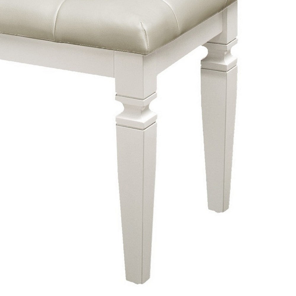 Lura 54 Inch Accent Bench Button Tufted Foam Faux Leather White Wood By Casagear Home BM316862