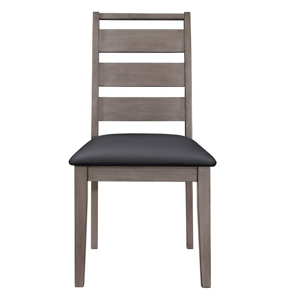 Dereck 24 Inch Set of 2 Side Dining Chairs Black Faux Leather Ladder Back By Casagear Home BM316864