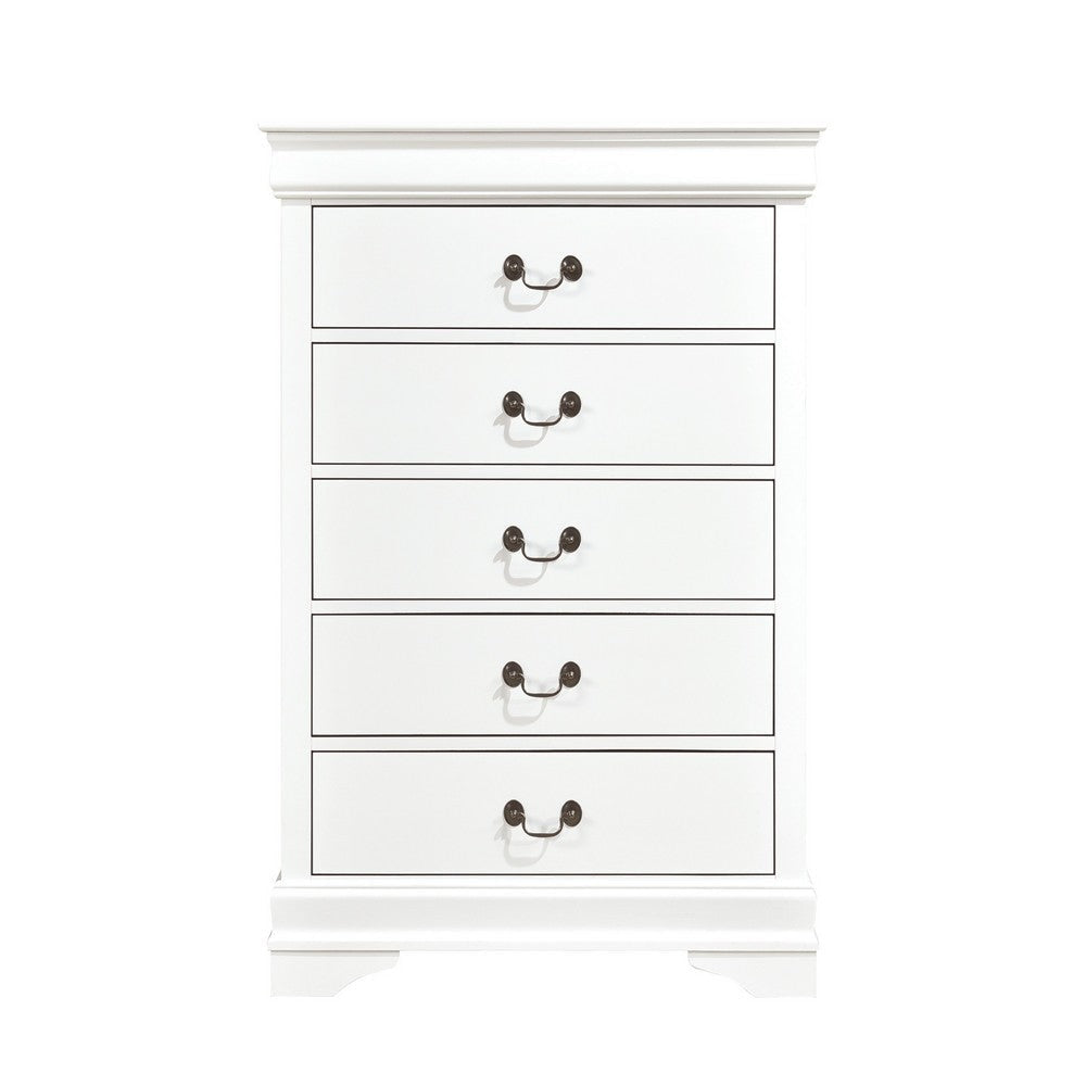 Vele 49 Inch Tall Dresser Chest 5 Drawers Brass Tone Metal White Wood By Casagear Home BM316865