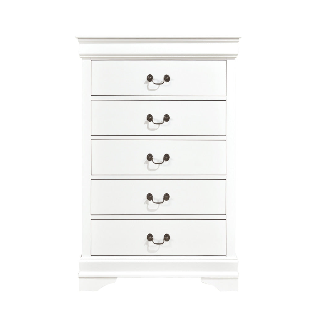 Vele 49 Inch Tall Dresser Chest 5 Drawers Brass Tone Metal White Wood By Casagear Home BM316865