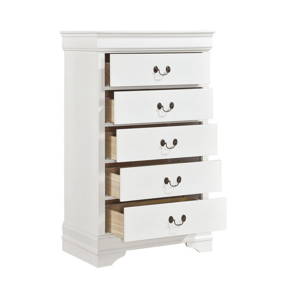 Vele 49 Inch Tall Dresser Chest 5 Drawers Brass Tone Metal White Wood By Casagear Home BM316865