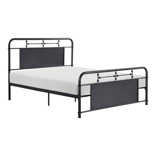 Cardy Full Size Metal Bed, Rounded Profile, Mottled Silver Finish Panels By Casagear Home