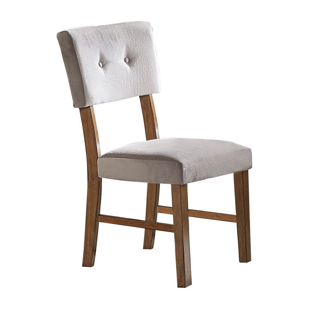 Leom 25 Inch Set of 2 Side Dining Chairs Tufted Gray Polyester Brown By Casagear Home BM316869