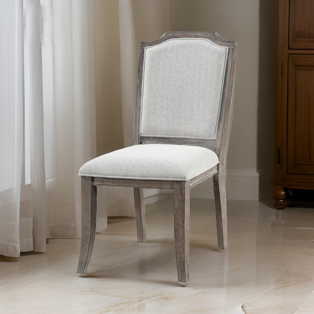 Ney 20 Inch Side Dining Chair, White Chenille Upholstery, Brown Turned Feet By Casagear Home