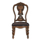 Devi 22 Inch Side Dining Chair Cutout Carved Back Brown Faux Leather By Casagear Home BM316874