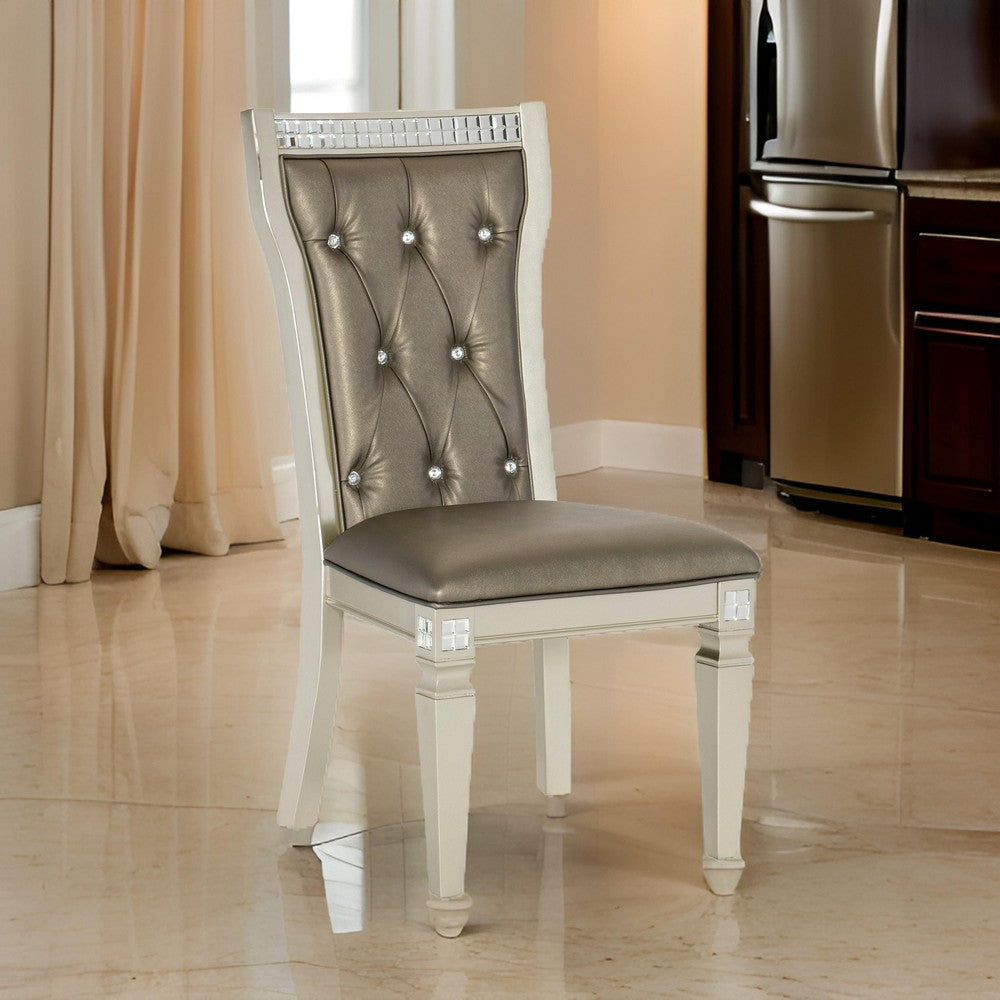 Juhi 21 Inch Side Dining Chair, Mirror Trim Frame, Tufted Gray Faux Leather By Casagear Home