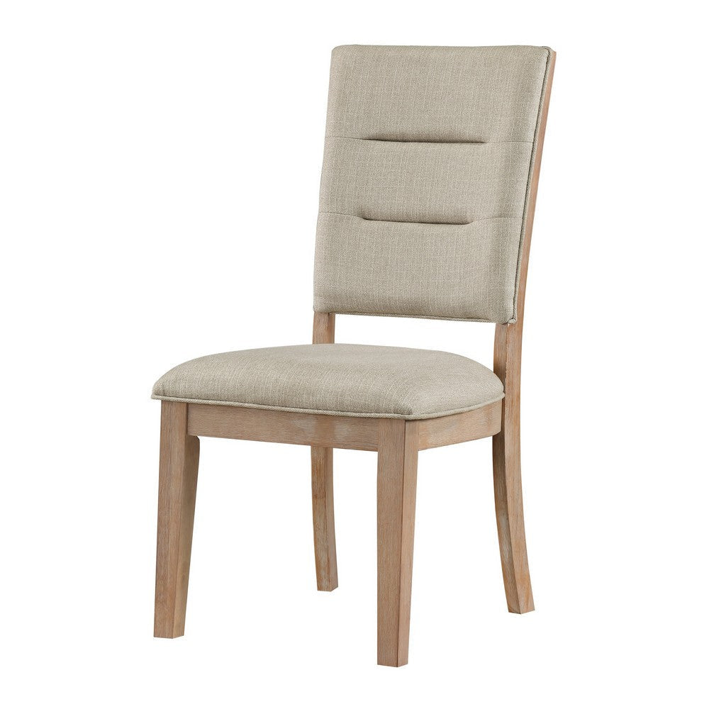 Deen 20 Inch Side Dining Chair Tufted Ladder Back Beige Fabric Acacia By Casagear Home BM316876