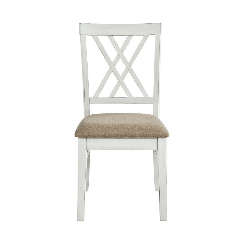 Hyna 19 Inch Side Dining Chair X Cross Back Khaki Seat Farmhouse White By Casagear Home BM316877