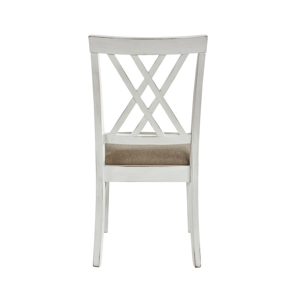 Hyna 19 Inch Side Dining Chair X Cross Back Khaki Seat Farmhouse White By Casagear Home BM316877