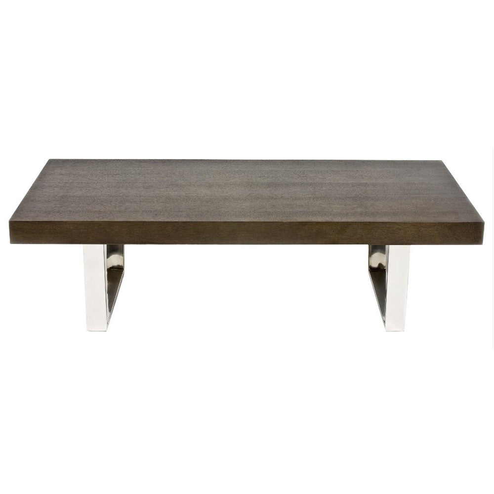 Ien 53 Inch Coffee Table Rectangular Top Metal Sled Legs Espresso Brown By Casagear Home BM316884