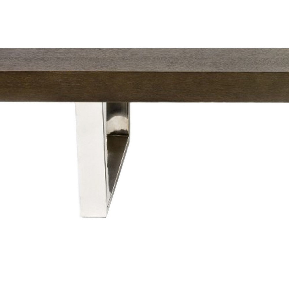 Ien 53 Inch Coffee Table Rectangular Top Metal Sled Legs Espresso Brown By Casagear Home BM316884