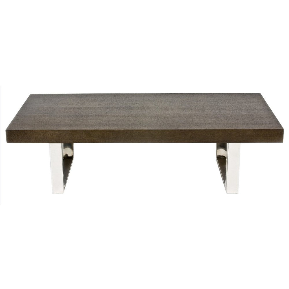 Ien 53 Inch Coffee Table, Rectangular Top, Metal Sled Legs, Espresso Brown By Casagear Home