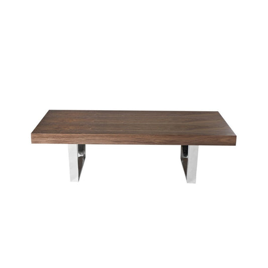 Ien 53 Inch Coffee Table, Rectangular Top, Metal Sled Legs, Walnut Brown By Casagear Home