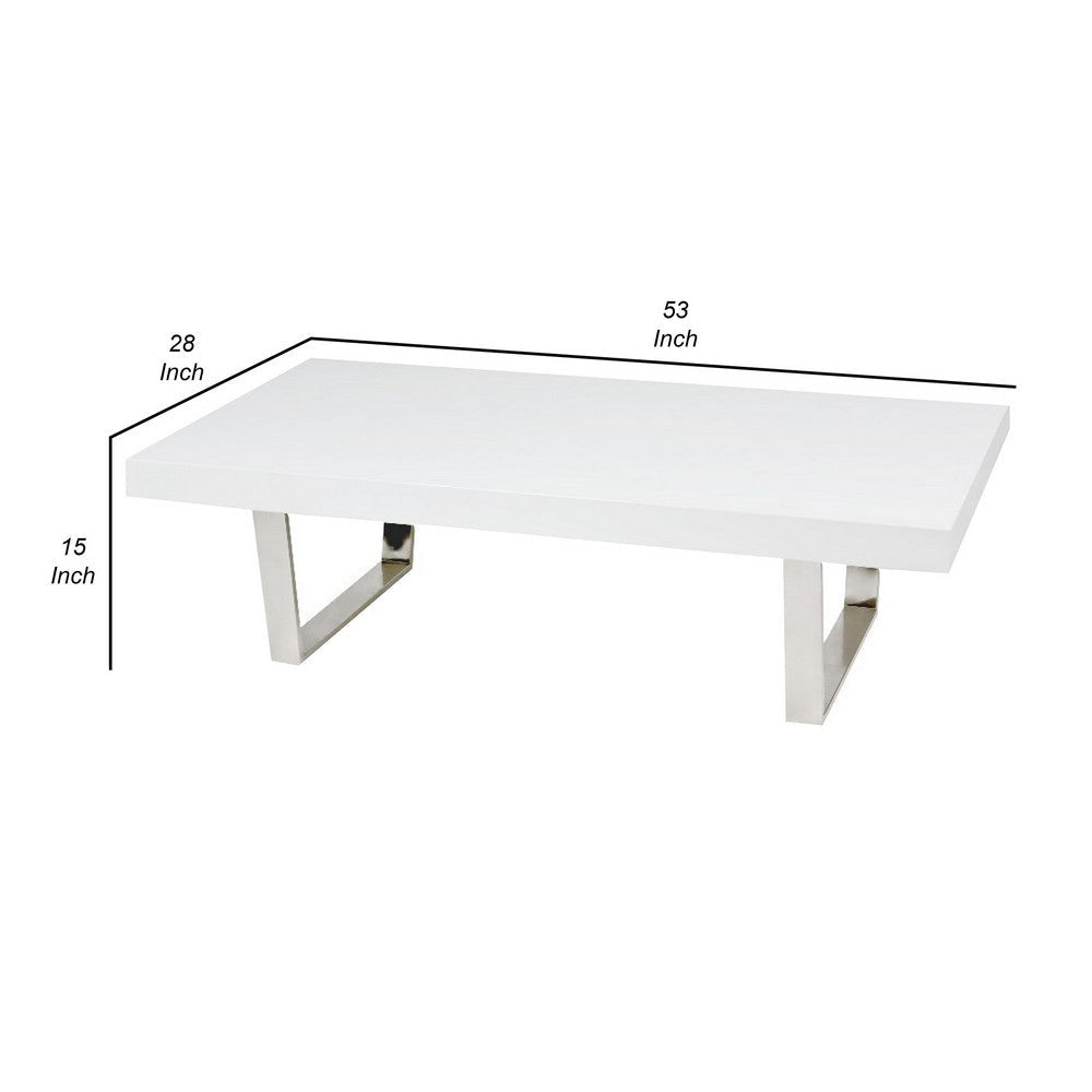 Ien 53 Inch Coffee Table Rectangular Top Metal Sled Legs White Chrome By Casagear Home BM316886