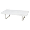 Ien 53 Inch Coffee Table, Rectangular Top, Metal Sled Legs, White, Chrome By Casagear Home