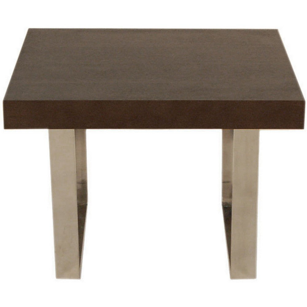 Ien 28 Inch Side End Table Square Top Metal Sled Legs Espresso Brown By Casagear Home BM316887