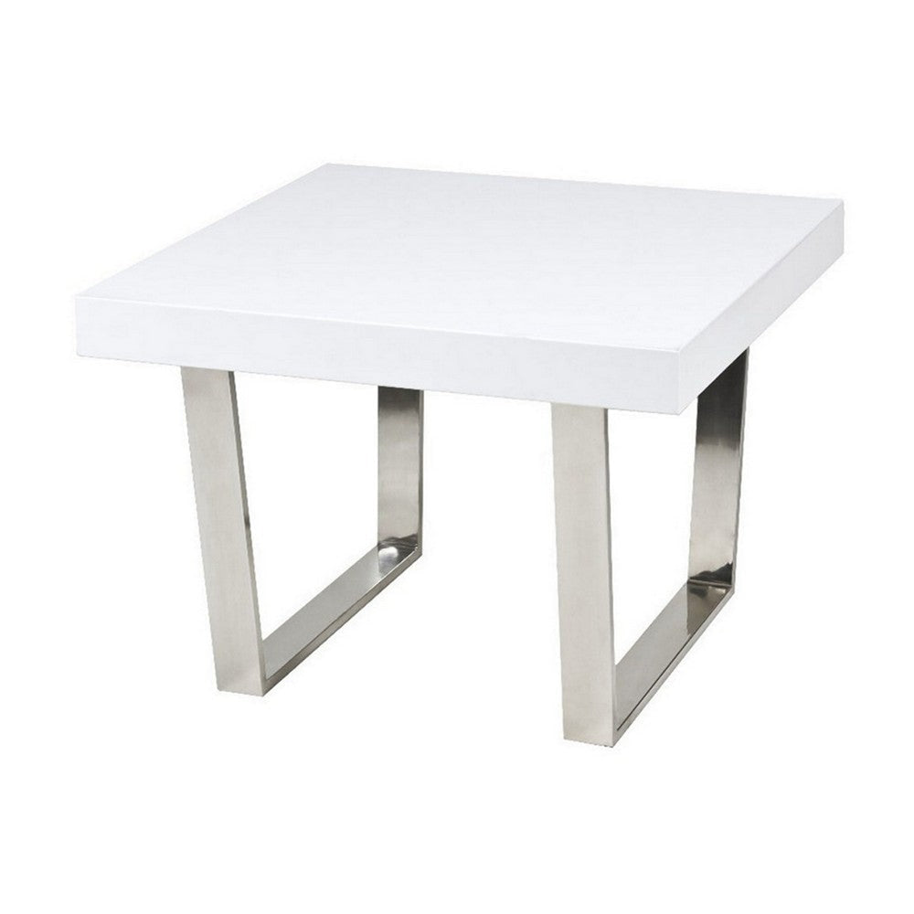 Ien 28 Inch Side End Table Square Top Metal Sled Legs White Chrome By Casagear Home BM316888