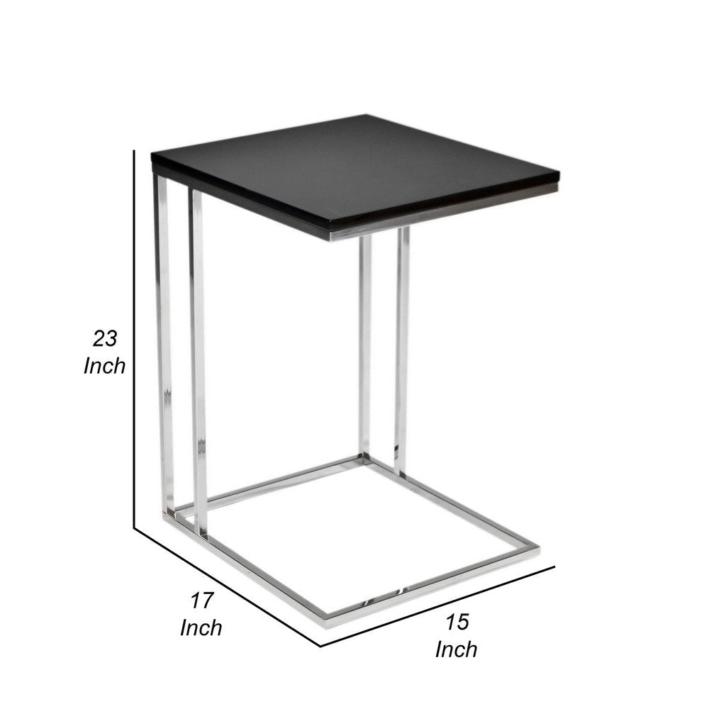 Zen 23 Inch Side Table Rectangular Tray Top C Shape Chrome Frame Black By Casagear Home BM316889