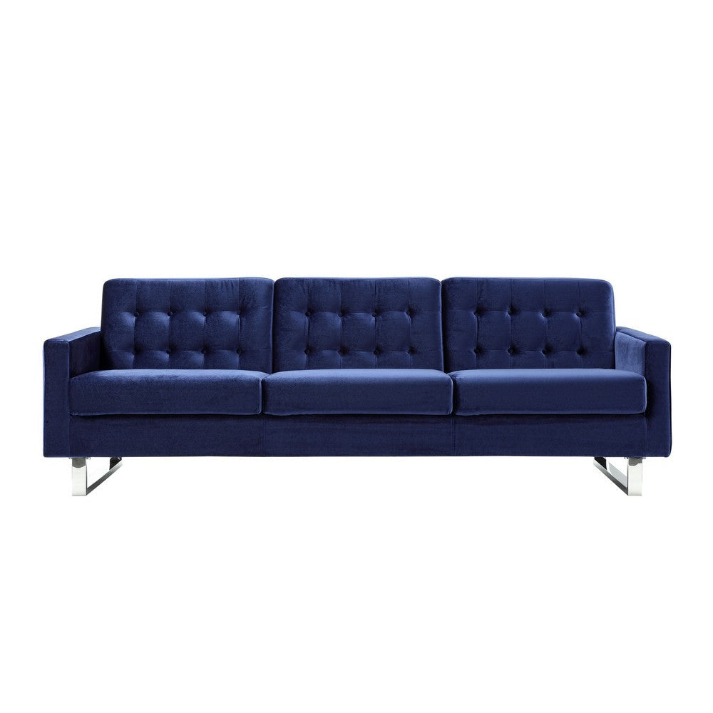 Loe 89 Inch Sofa Modern Tufted Seat Steel Legs Rich Navy Blue Fabric By Casagear Home BM316900