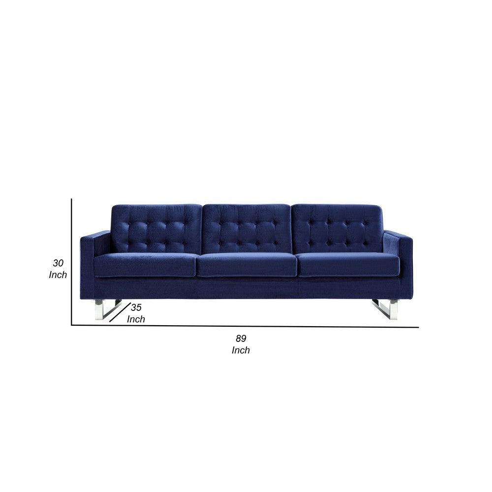 Loe 89 Inch Sofa Modern Tufted Seat Steel Legs Rich Navy Blue Fabric By Casagear Home BM316900