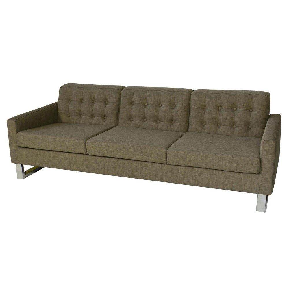 Loe 89 Inch Sofa Modern Tufted Seat Metal Legs Brown Fabric Upholstery By Casagear Home BM316903