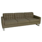 Loe 89 Inch Sofa, Modern Tufted Seat, Metal Legs, Brown Fabric Upholstery By Casagear Home