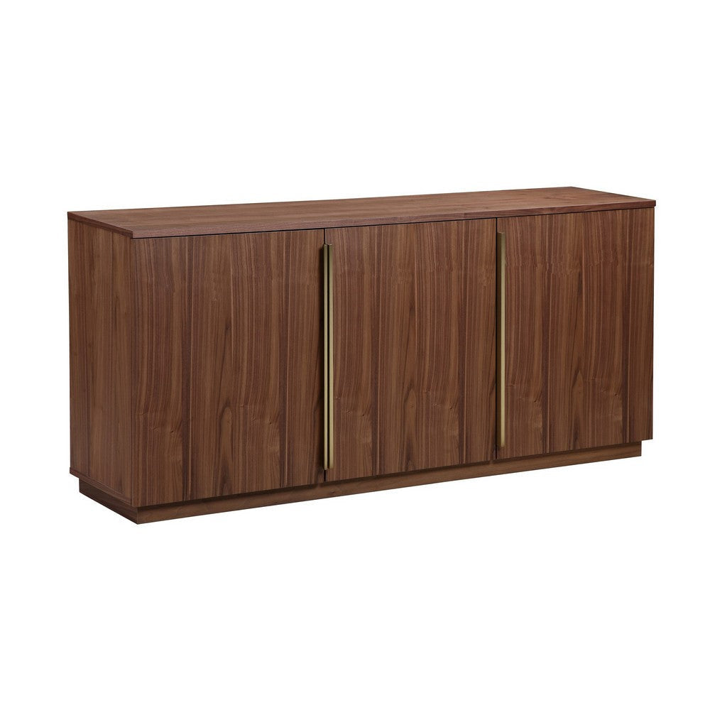 Tommy 63 Inch Sideboard Buffet 3 Door Storage Shelves Walnut Brown Wood By Casagear Home BM316905