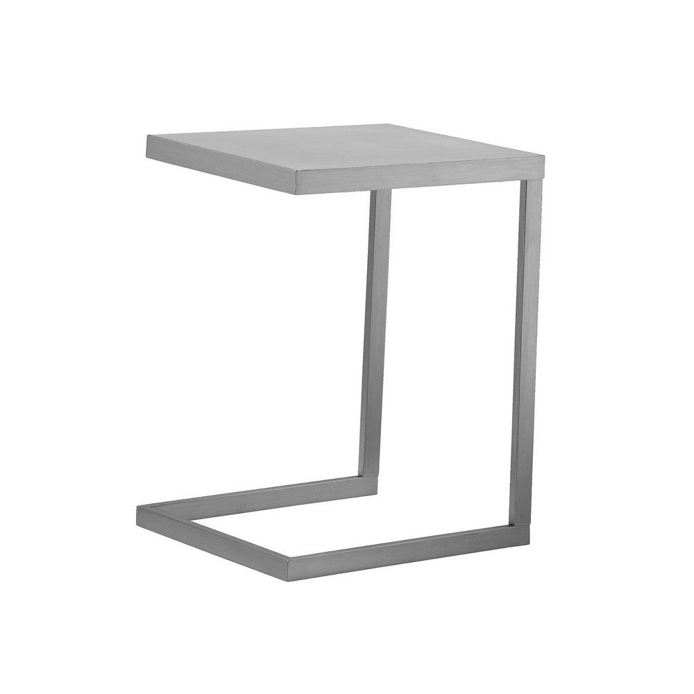 Tom 23 Inch Side End Table Square Tray Top Brushed C Shaped Steel Frame By Casagear Home BM316909